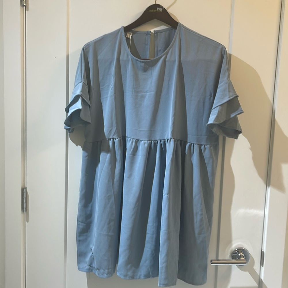 Blue oversized cute light blue knee length dress